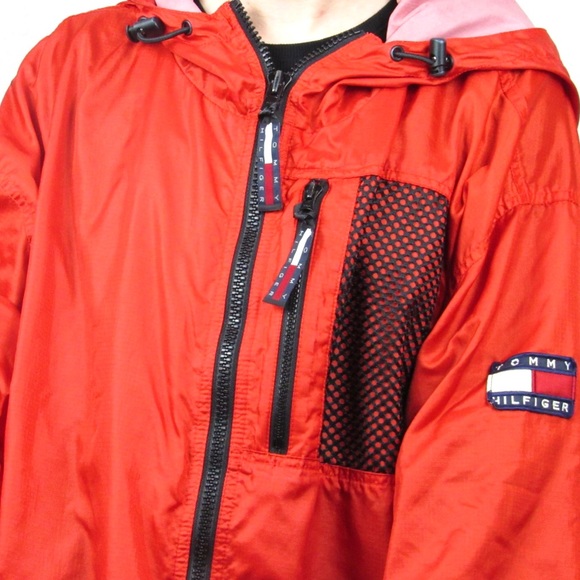 VTG Tommy Hilfiger Red Logo Windbreaker Sz M - Picture 2 of 11